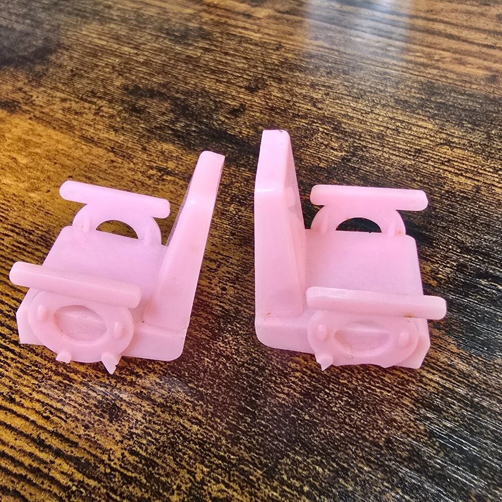 Vintage Dollhouse Furniture Pink Plastic Arm Chairs Pair Miniature Retro Novelty